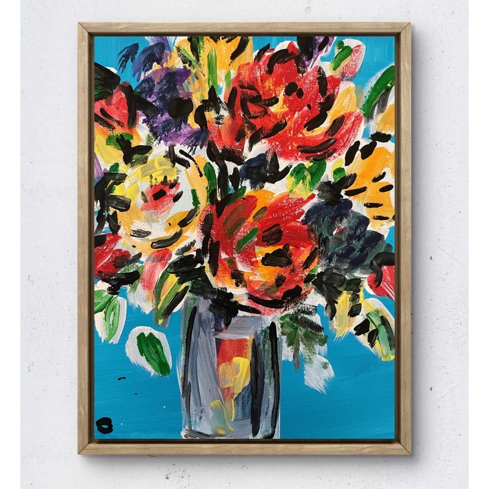 OMAN Electric Bloom Original Floral Acrylic Painting 8x10 Abstract Canvas Art